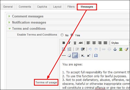 RSComments! - enable comment terms and conditions